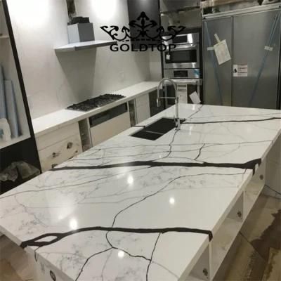 Artificial Polished/Honed/Leathered 20mm White/Black/Grey Calacatta New York Quartz Countertop for Apartment/Villa/Hotel Kitchen/Bathroom