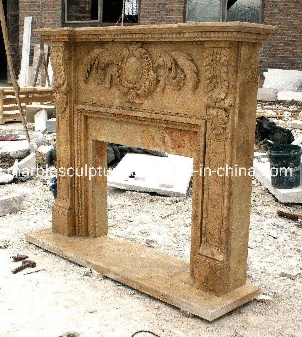 Home Decoration Indoor Yellow Stone Marble Fireplace (SYMF-171)