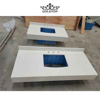 Pure White/Black/Grey Artificial Stone Quartz USA Standard Countertop/Worktop/Benchtop/Vanity Top with Backsplash/Sidesplash