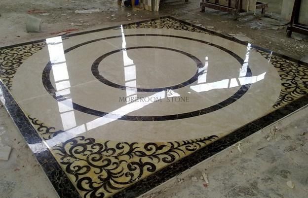 Polished Natural Marble Stone Floor Tile Water-Jet Medallion Design