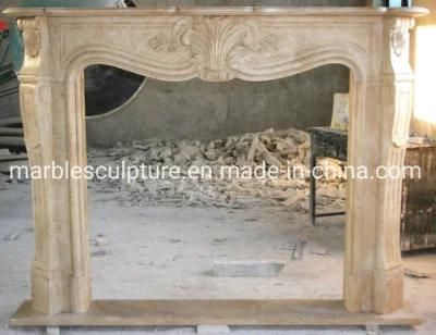 Customized Beige Stone Marble Carving Indoor Mantel Surround Fireplace (SYMF-095)