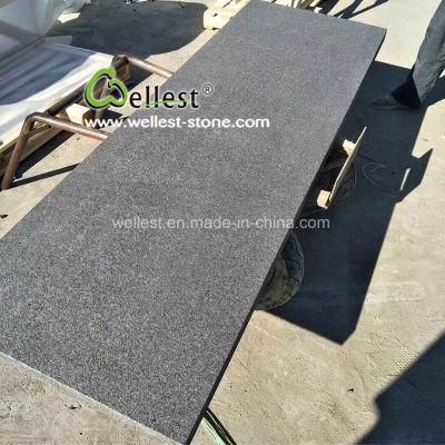 Flamed and Brushed Black Diamond Granite Slab and Tile