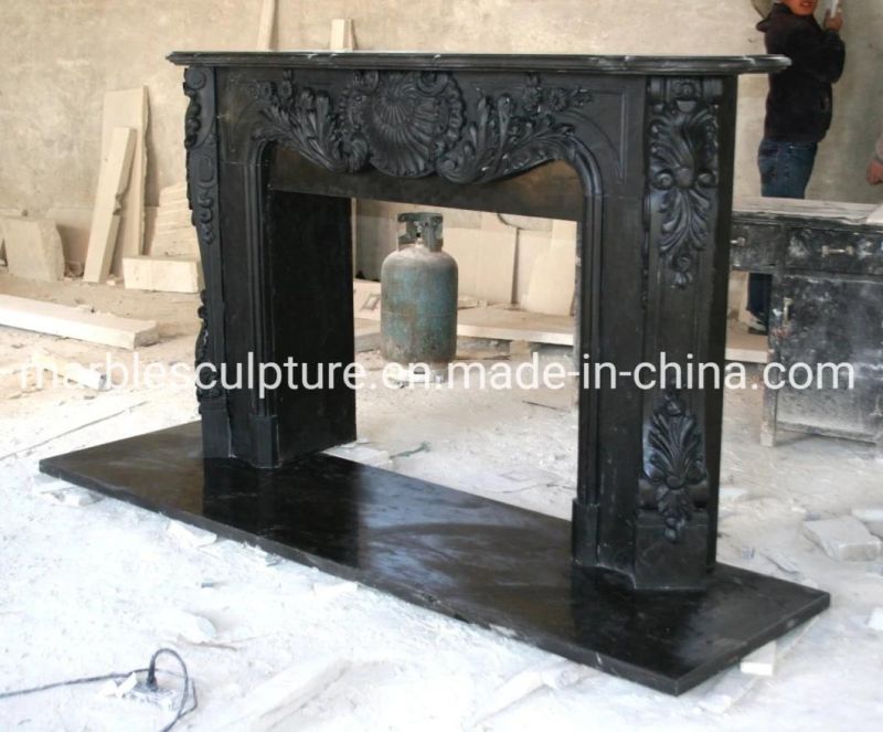 Antique Hand Carving Black Marble Fireplace Home Decoration (SYMF-131)