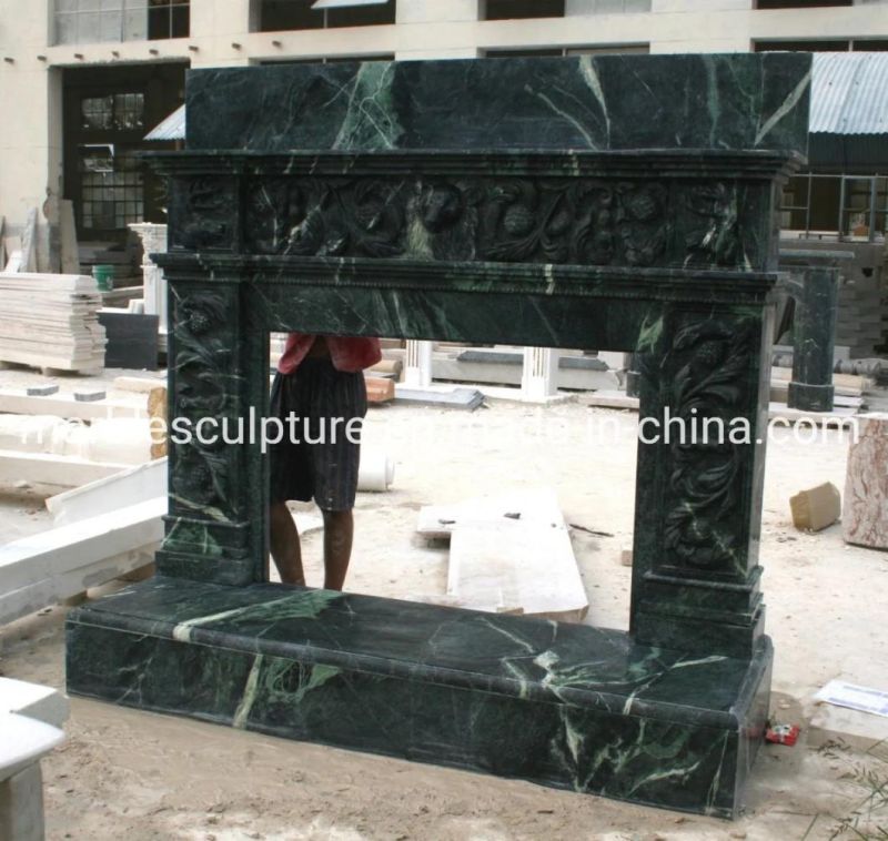New Design Natural Stone Green Marble Fireplace Indoor Decoration (SYMF-146)