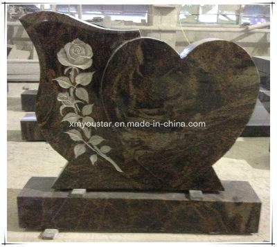 India Aurara Granite Heart Flowers Sculpture Headstones for Sale