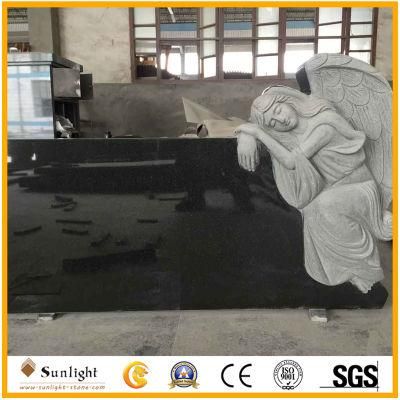 Hand Carved Sleeping Angel Sculpture Black Stone Granite Monuments