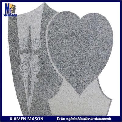 Custom Heart Shape Xiamen Tombstone with Engraved Cross Flower