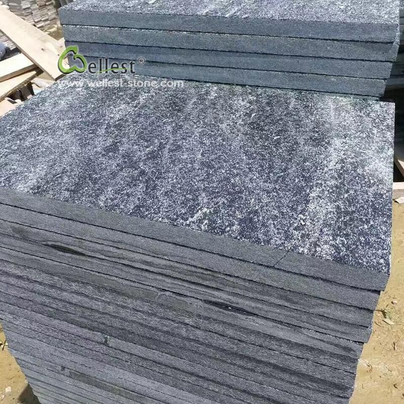 Qt020 Black Quartzite Stone Tile, Natural Patio Pavers, Plaza Black Quartzite Pavement