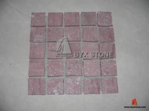 Ocean Red Porphyry Flamed Cobblestone on Mesh for Driveway