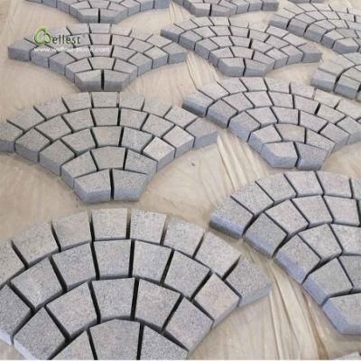 G654 Medium Dark Grey Granite Cobble on Meshed for Driveway Paving Area