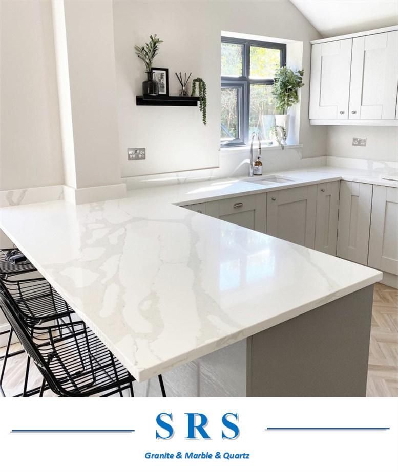 White/Black Calacatta Slab Artificial Quartz for Kitchentop Countertops Kitchen Project