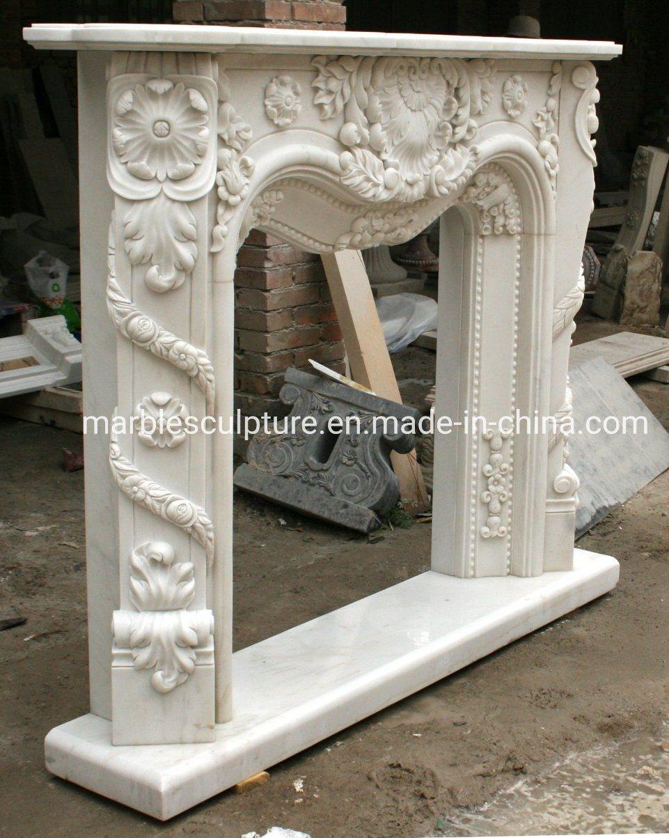 High Polished Stone Carving Indoor Decoration Marble Fireplace (SYMF-027)