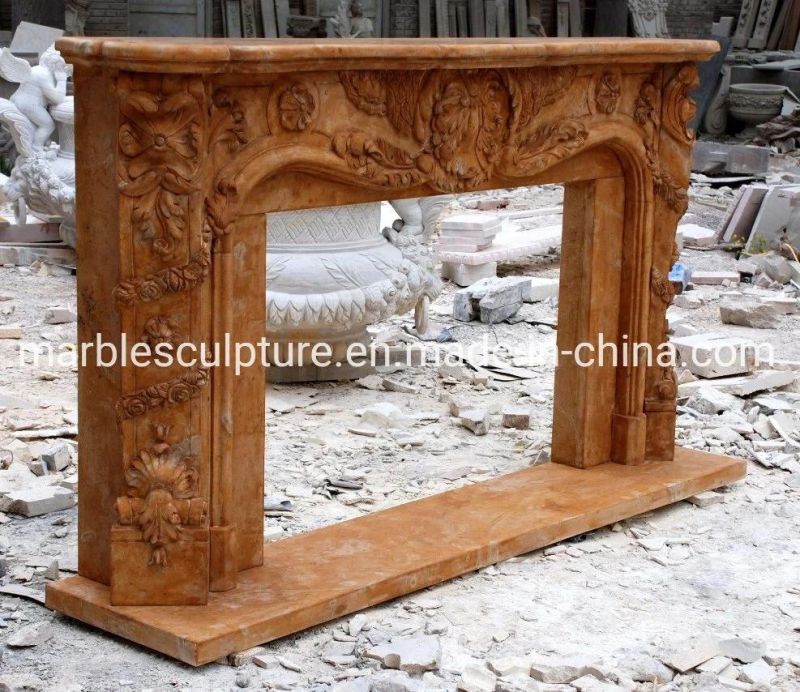 Yellow Natural Marble Stone Carving Fireplace Home Decoration (SYMF-180)