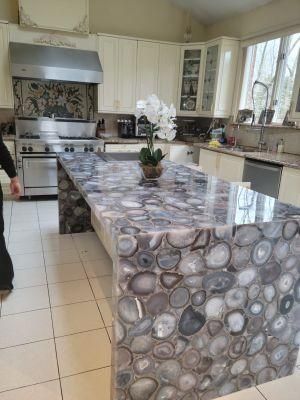 Transtones Natural Stone Agate Kitchen Island/Agate Bar Table/ White Agate Marble Slab