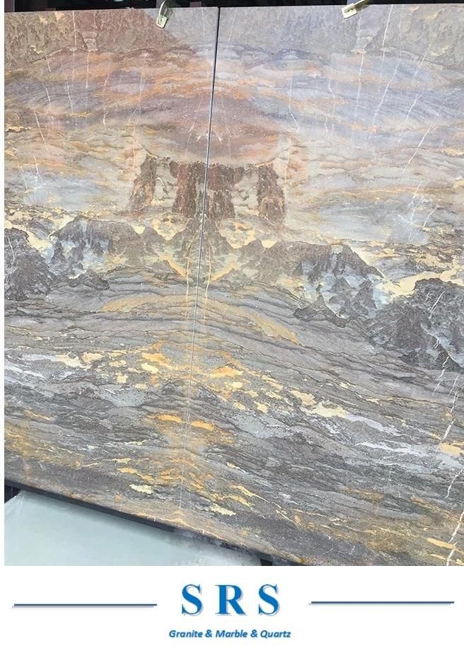 Andes Landscape with Mountain &River Background Bookmatched Marble Stone Slab
