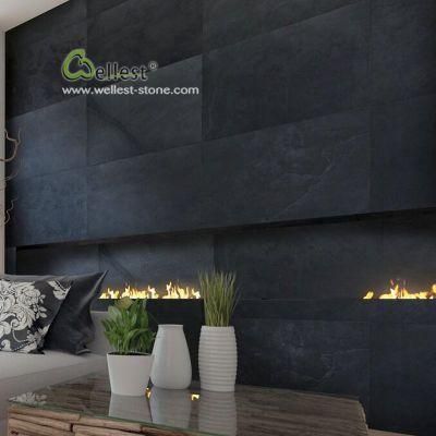 Mongolian Black Flexible and Ultra Thin Stone Veneer Wall Stone Panel for Fireplace Wall