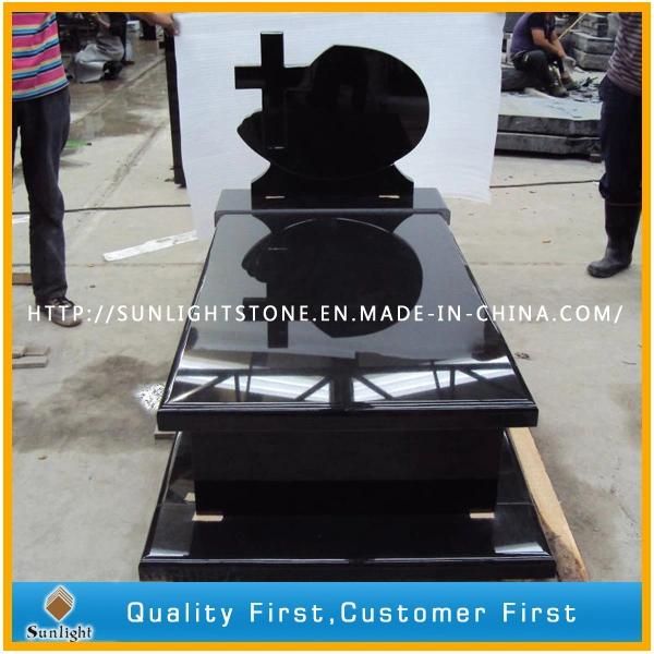 Hand Carved Shanxi Black Granite Marble Headstone Design