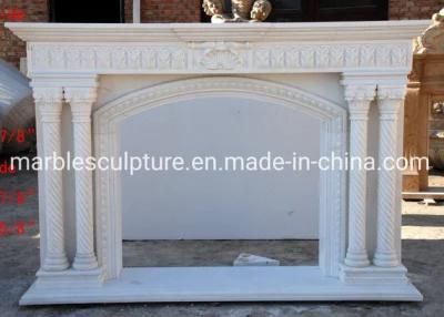 White Stone Mantel Elegant Marble Fireplace Carved Columns (SYMF-092)