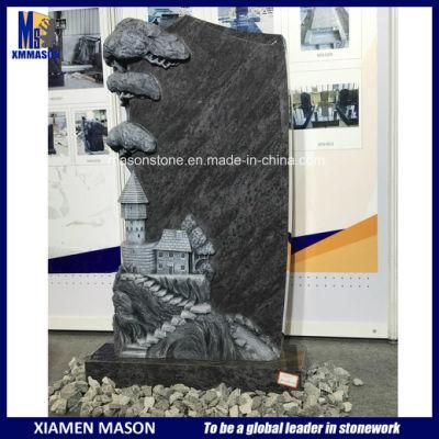 Big Mass Blue Granite Monument with Castle Church Carving