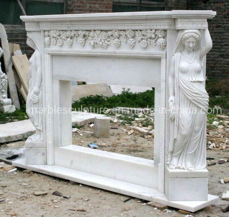 Indoor Cheap Elegant Pure White Marble Fireplace (SY-MF388)