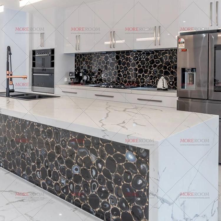 Black Agate Gemstone Translucent Slab for Kitchen/Livingroom/Bedroom