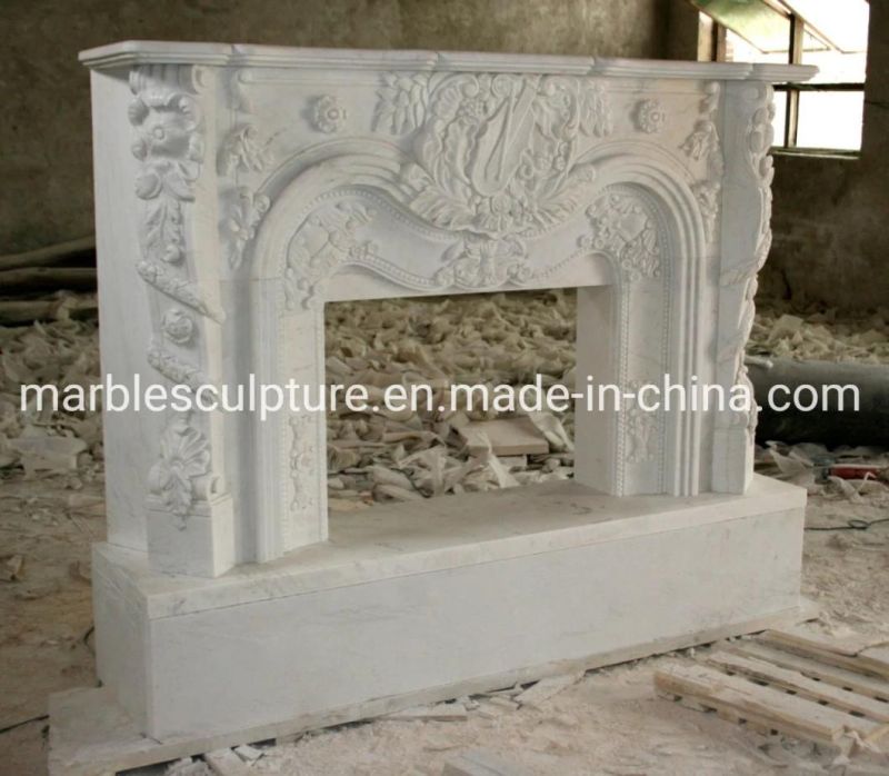 Natural Stone Pure White Marble Fireplace on Sell (SYMF-114)