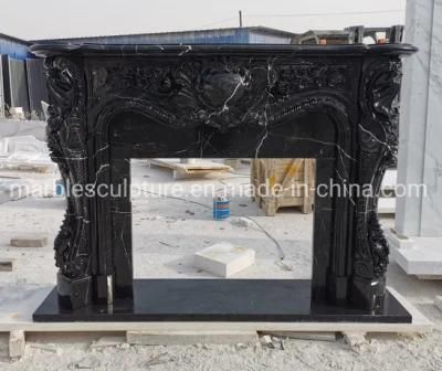 High Polished Natural Black Stone Mantel Marble Fireplace (SYMF-220)