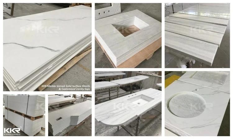 Corian White Artificial Stone Veining Marble Pattern Acrylic Solid Surface for Interior Design