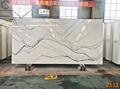 Good Price White Quartz Countertop with Grey and Black Veins, White Calacatta Quartz Countertop