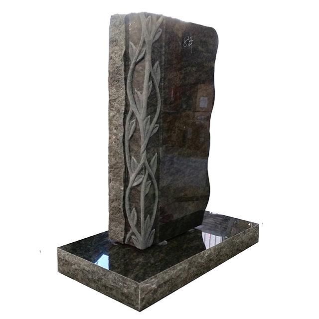 Olive Green Granite Cemetery Gravestone with Tree Branches