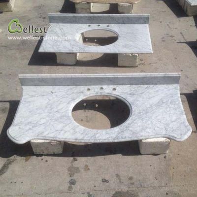 White Exquisite Vanity Tops Countertops with Single Double Sink Basin Bowl Marble M820