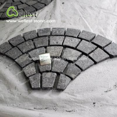 G684 Black Granite Fan Shaped Cubestone Meshed for Outdoor Paving Stone