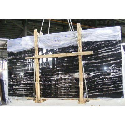 Yunfu Natural Big Slabs Black Marble Stone Tiles with White Grain Root Nero Marquina Silver Dragon Slabs