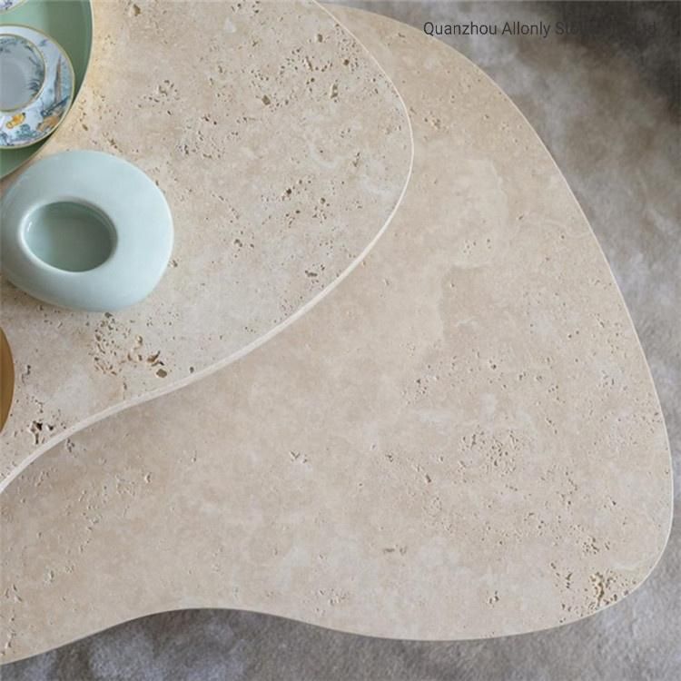 Natural Honed Rectangle Travertine Stone Coffee Table Set for Restaurant and Hotel