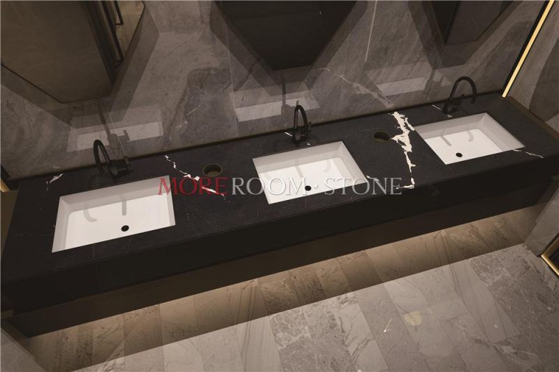 Custom Black Granite Marble Like Quartz Bathroom Vanity Tops with Undermount Sink