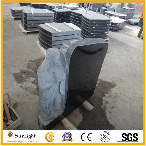 Hand Carved Shanxi Black Granite Marble Headstone Design