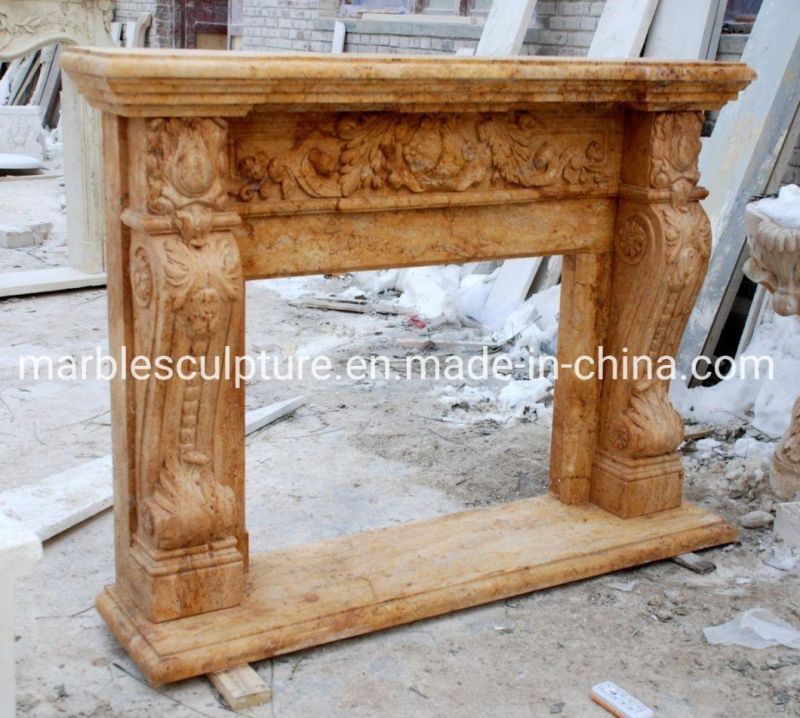 European Style Antique Yellow Marble Fireplace Hand Carved (SYMF-173)