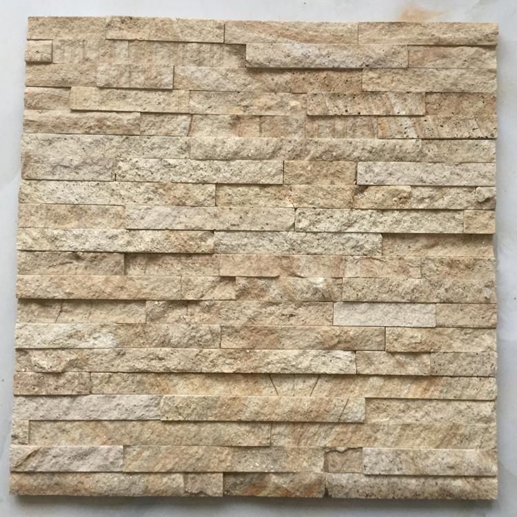 Yellow Wood Grain Sandstone Veneer Exterior Wall Cladding Stone Panels