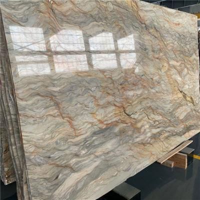 Book Match Silk Road Golden Quartzite Granite Slab for Hotel Lobby Design