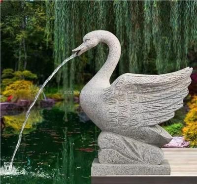 White Marble Animal Statues Outdoor Stone Swan Sculpture