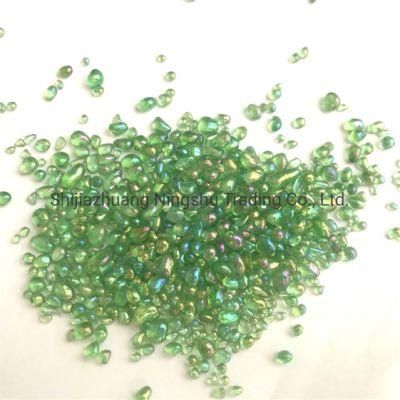 Colorful Iridescent Green Glass Pebbles for Glass Stones Mosaic Paving