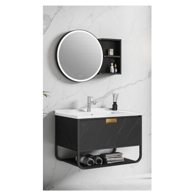 Modern White Wood Grain Bathroom Vanities Double Sink Waterproof Bathroom Cabinet Marble Countertop Vanity Tops