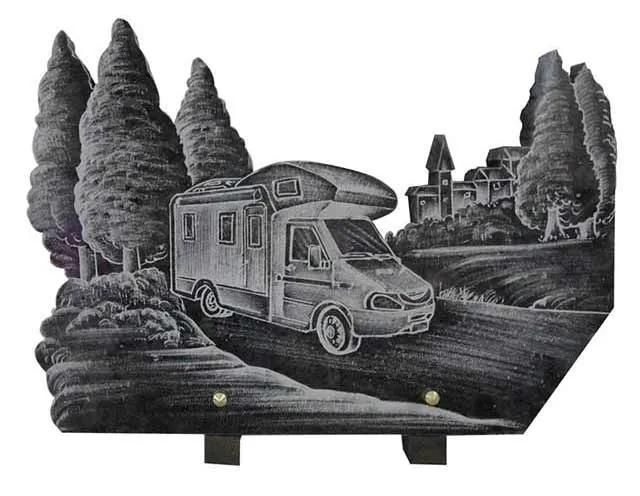 Hand Carved Picnic Scenery Pattern Stone Memorial Plaque