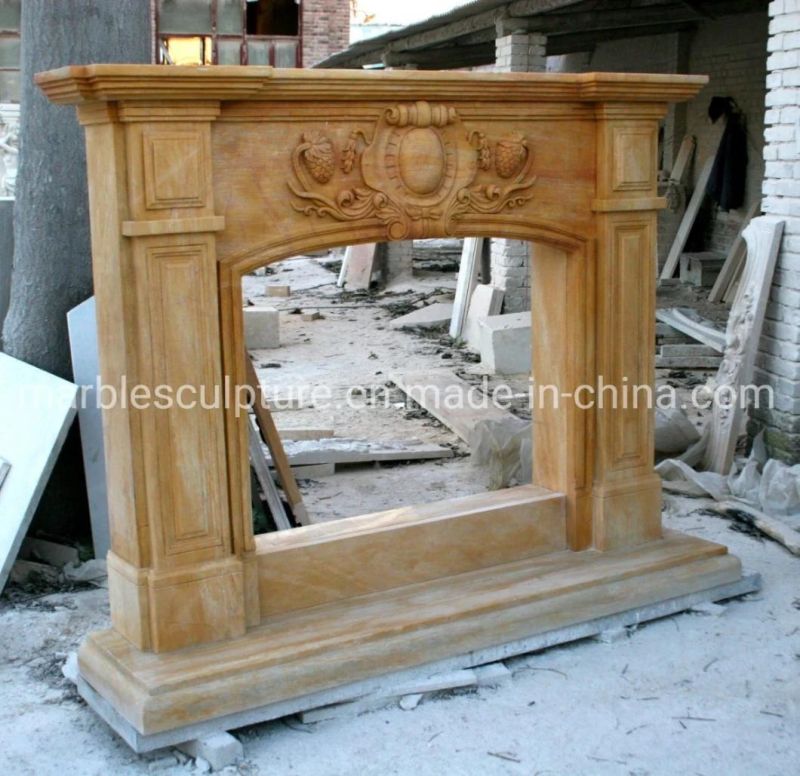 Home Decoration Indoor Beige Marble Stone Fireplace Mantel (SYMF-216)