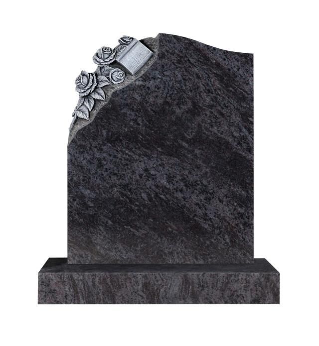 Western Style Bahama Blue Granite Tombstone with Rose Carving