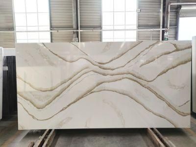 White Calacatta Quartz Stone Used for Worktop with Gold Veins