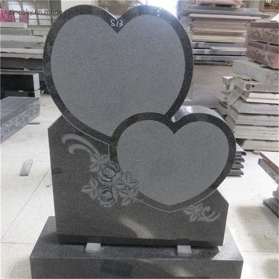 China Double Hearts Black Granite Cemetery Headstone Designs