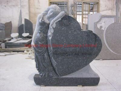 Blue Pearl Granite Stone Headstone Angel Tombstone with Heart Design