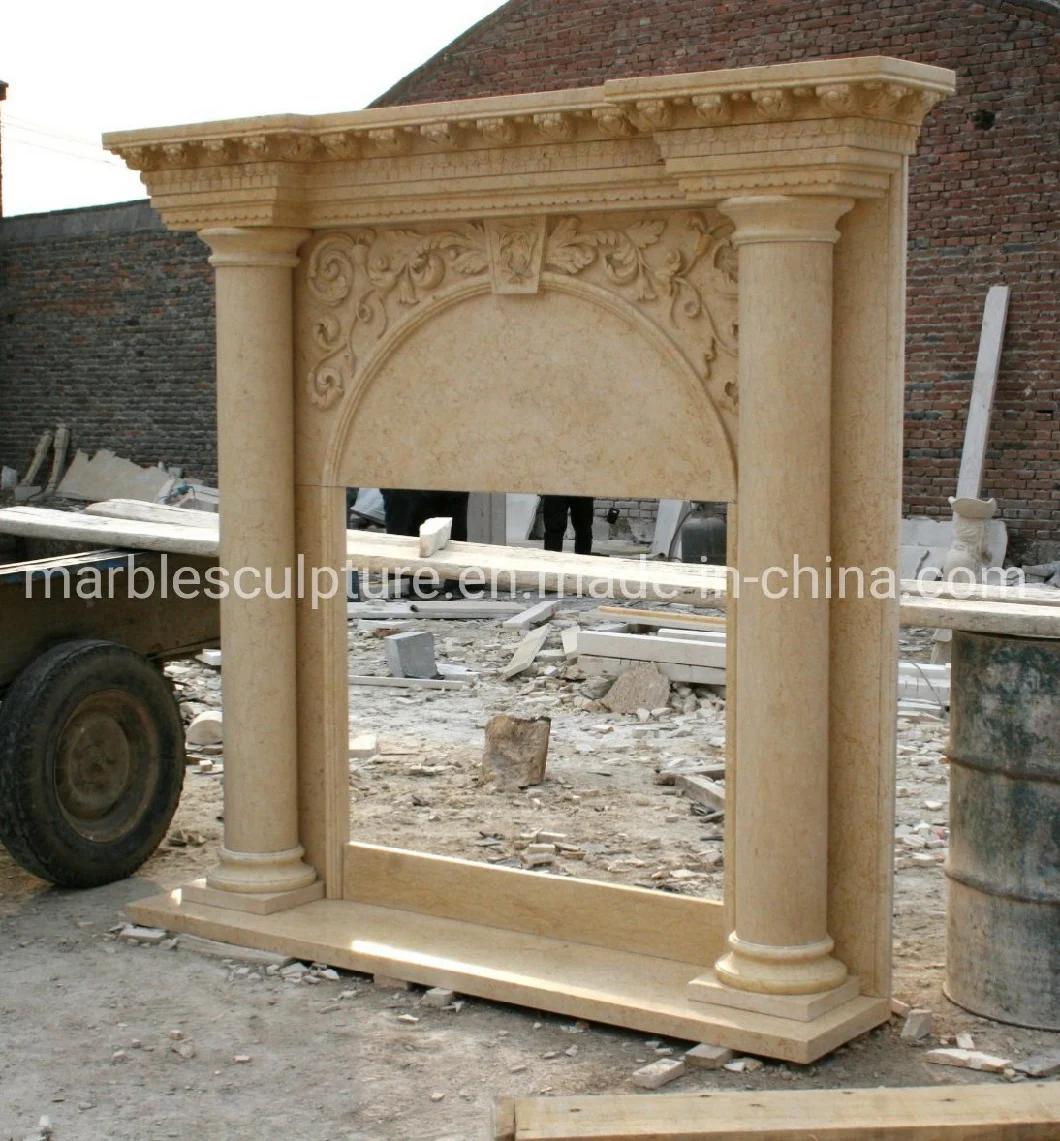 Natural Antique Stone Carved Column Marble Fireplace (SYMF-212)