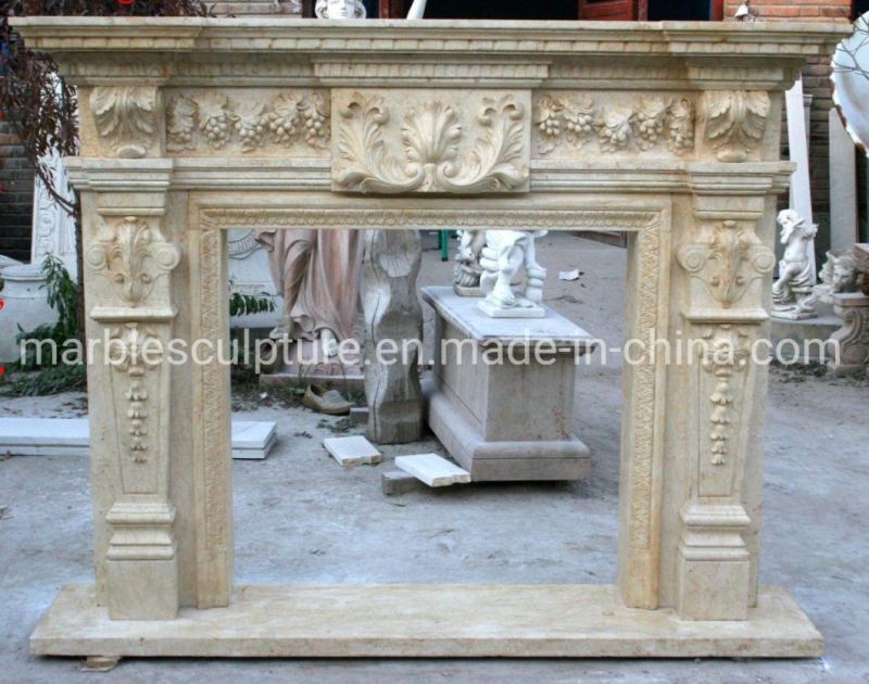 Exquisite European Style Beige Marble Fireplace Carved Grapes (SYMF-252)